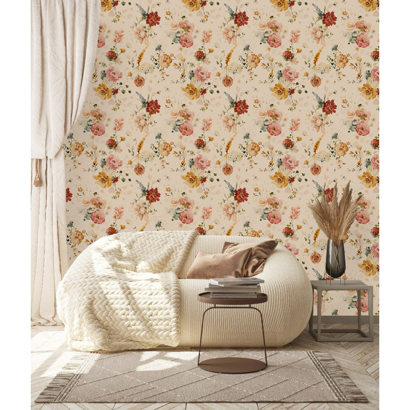 Peel & Stick Floral Tile, 2.08' W x 10.42' L