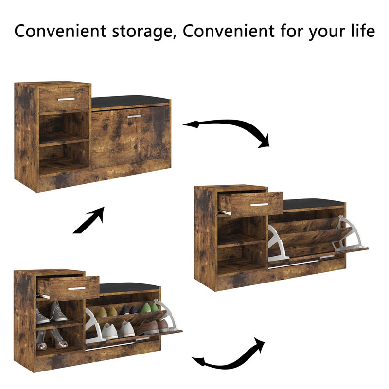 7 Pair Shoe Storage Cabinet, Smoked Oak