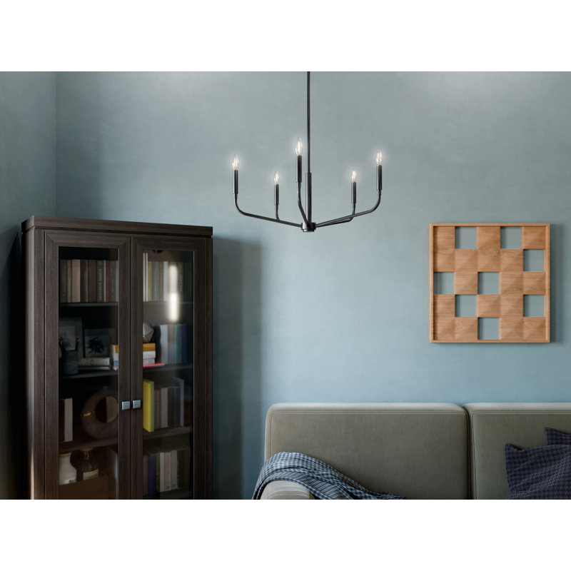 Steel Dimmable Classic / Traditional Chandelier, 17" H x 26" W x 26" D, 5, Satin Black