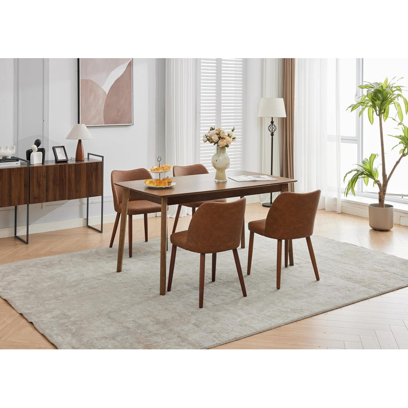 Ensemble de 2 chaises de salle à manger rembourrées à oreilles en similicuir avec pieds en bois d'hévéa, dossier haut avec coussins épais, style moderne pour la salle à manger ou la cuisine