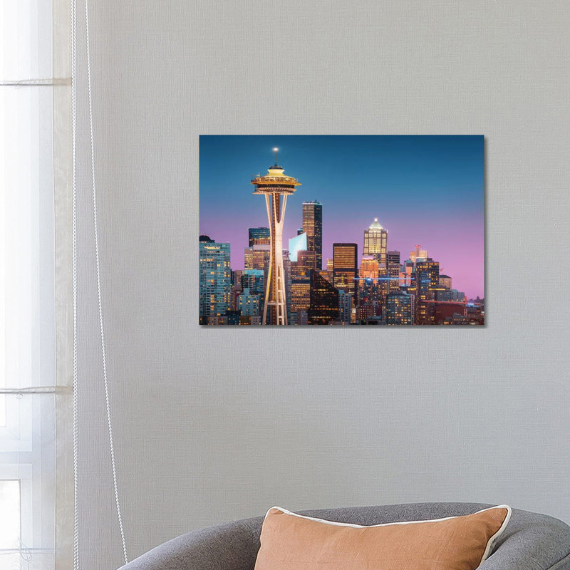 Pink Seattle by Juan Pablo de Miguel - 1 Piece Wrapped Canvas Wall Art, 45.72cm H x 66.04cm W x 1.905cm D