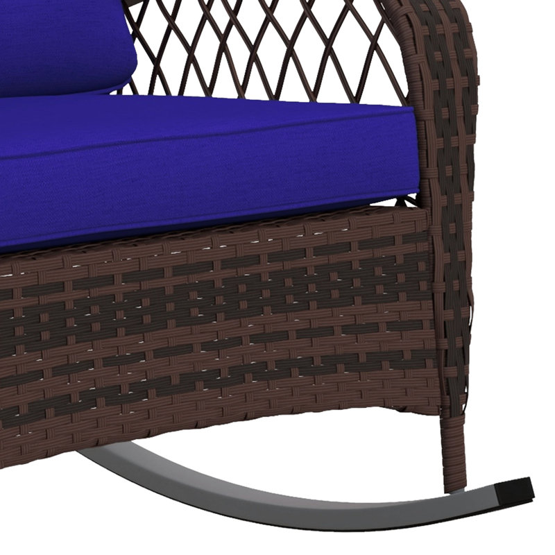 Chaise berçante en rotin avec coussin moelleux, bleu foncé, Bleu très foncé