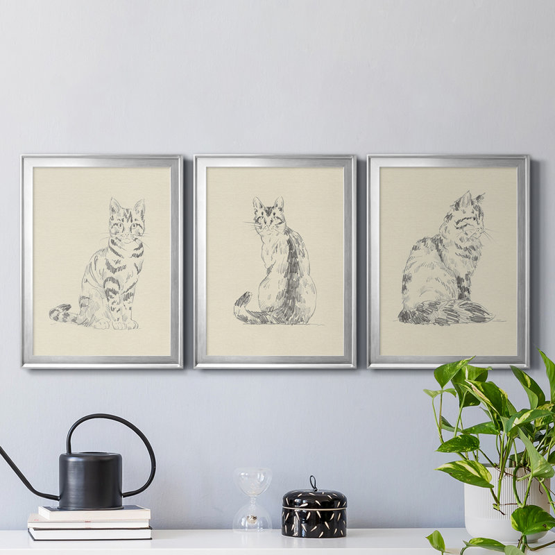 «House Cat IV», reproduction encadrée de qualité supérieure - prête à être accrochée, Argent, H 24,5 po x l 55,5 po x P 1 po