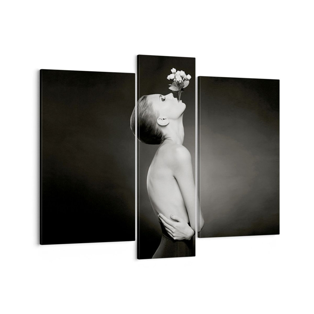 3-tlg. Leinwandbilder-Set Naked Woman Flowers