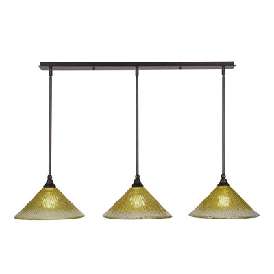 3 Light Stem Hung Linear Pendalier Shown With 12" Crystal Glass