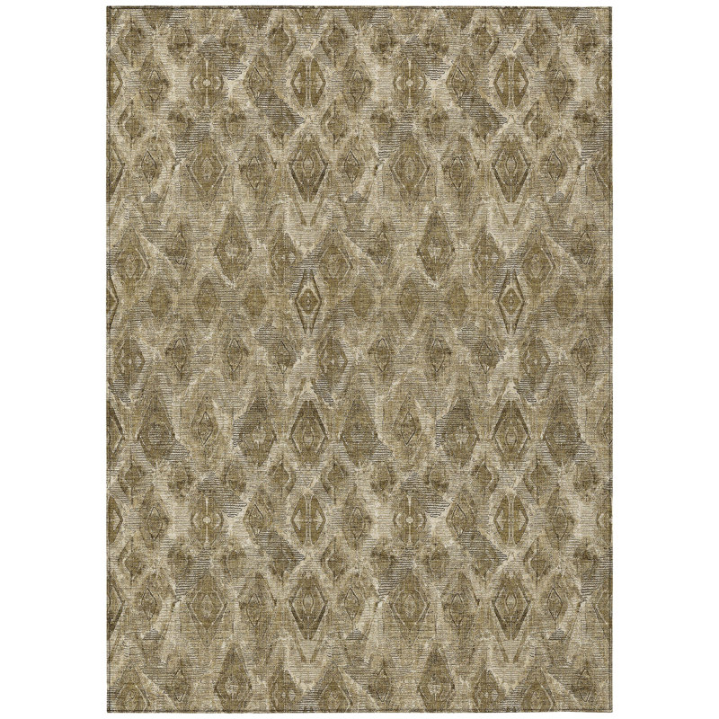 5' X 8' Brown Beige And Tan Geometric Washable Indoor Outdoor Area Rug