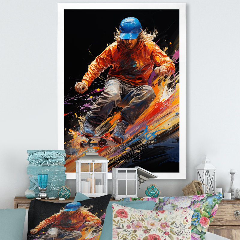 «Skateboard Abstract», reproduction d'art sur toile, Cadre photo blanc, H 40 po x l 30 po x P 1,5 po