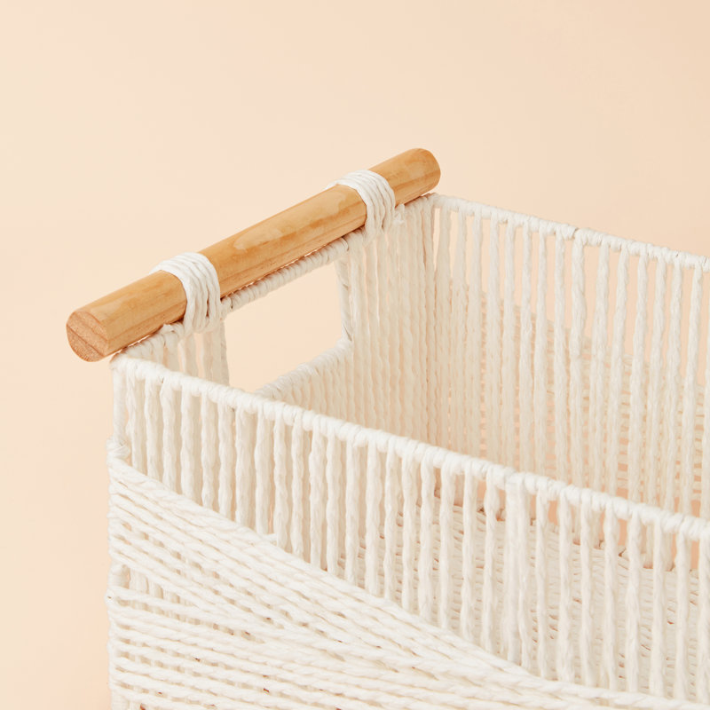 Paper Rope Basket with Wooden Handles, White