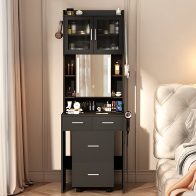 Makeup Vanity Set with LED Lights and Power Outlets