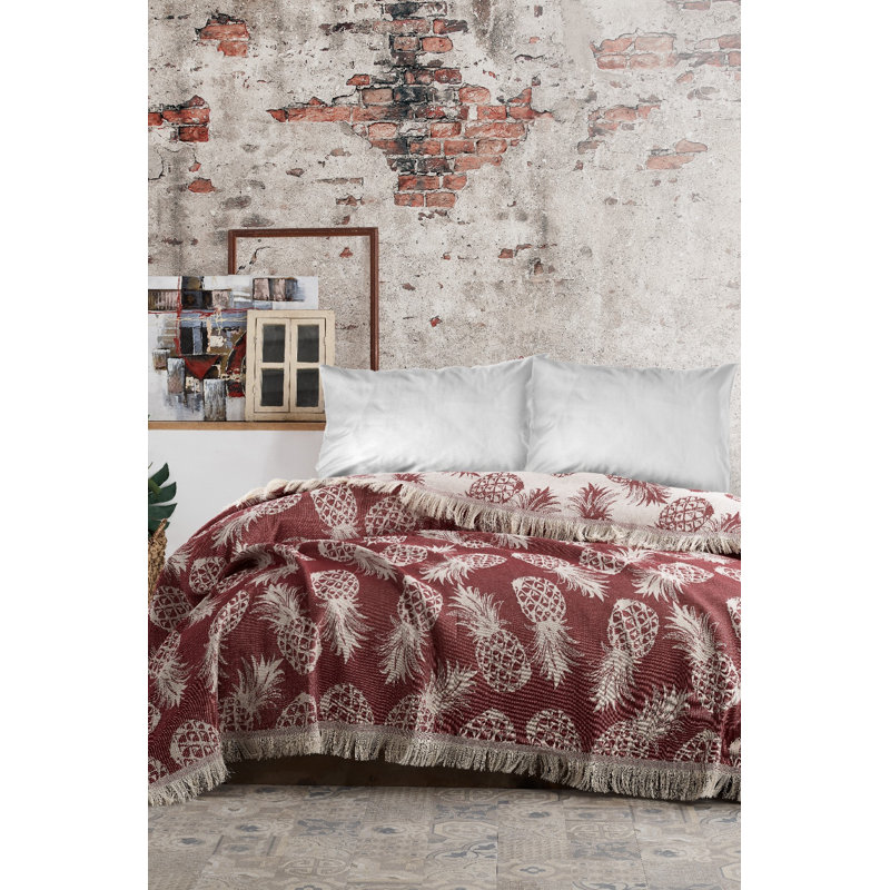Couvre-lit / couvre-lit 100% coton Helga, Rouge / Beige