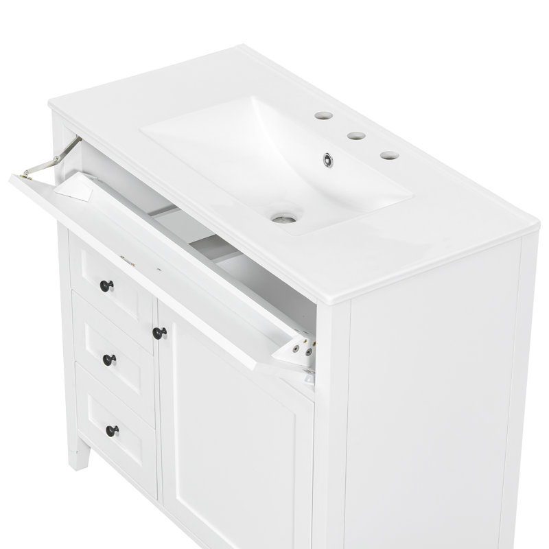 Meuble-lavabo blanc 36 po avec lavabo, Blanc/Noir