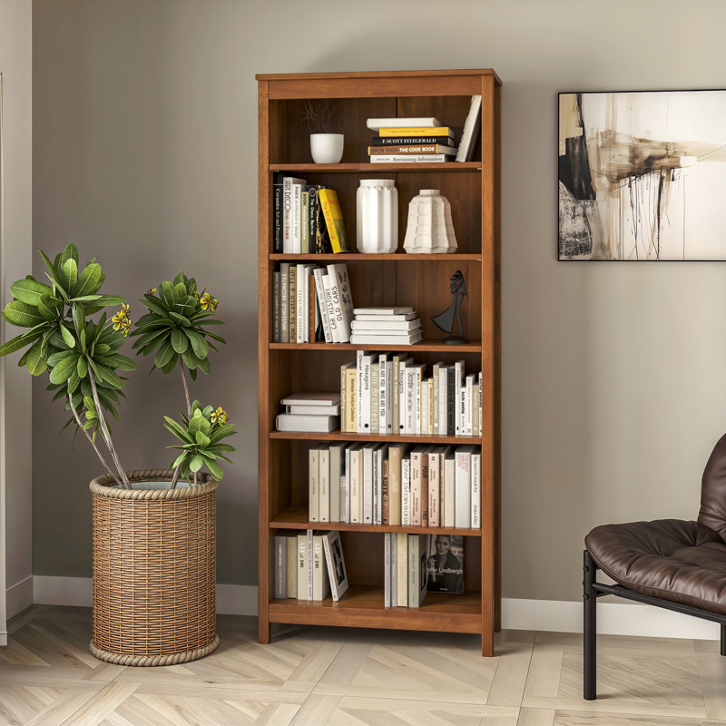 Classic Shaker Style Solid Wood Bookcase, (6 Shelves) 72"H x 30"W x 13.25"D, Dark Pecan