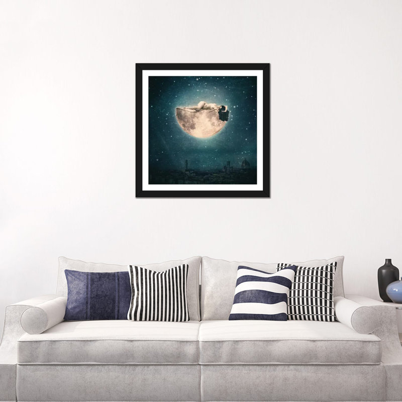 « Moon Reverie » par Paula belle Flores-impression d’art graphique, Papier encadré noir, Blanc, H 24 po x l 24 po x p 1 po