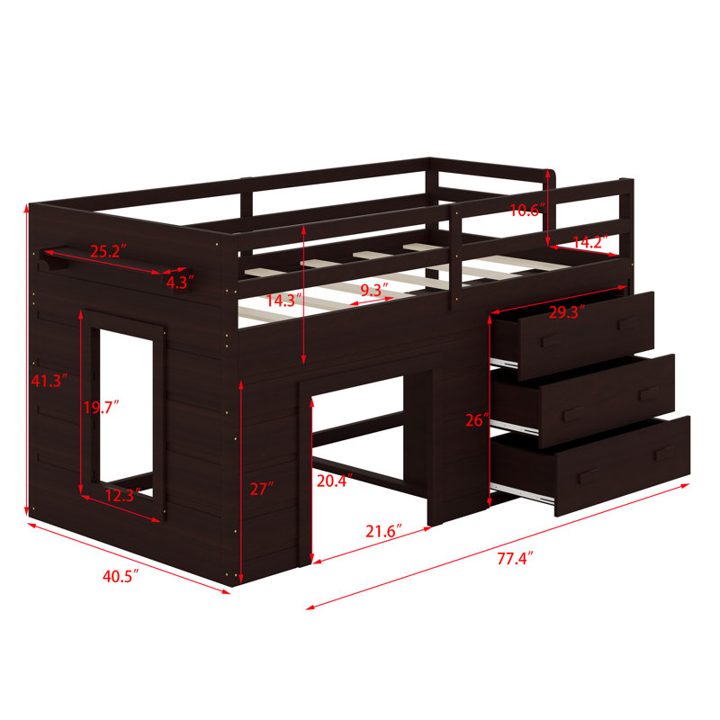 Loft Bed With Drawers And Shelf, Espresso