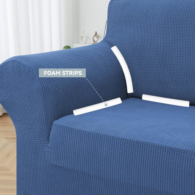 Housse pour canapé à coussins en T, Polyester bleu, H 40 po x l 110 po x P 40 po