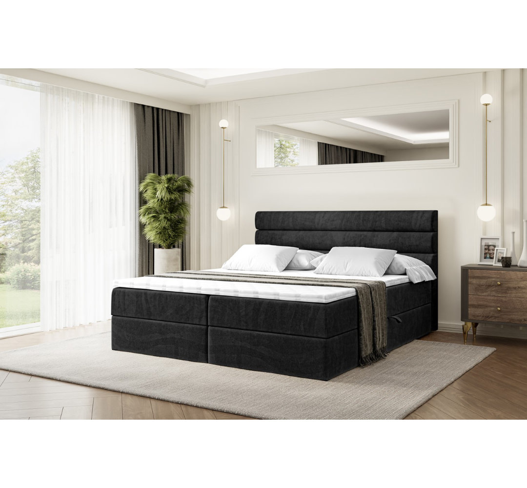 Boxspringbett Antoneshia mit H3 Bonell-Federkernmatratze, Topper und Bettkasten