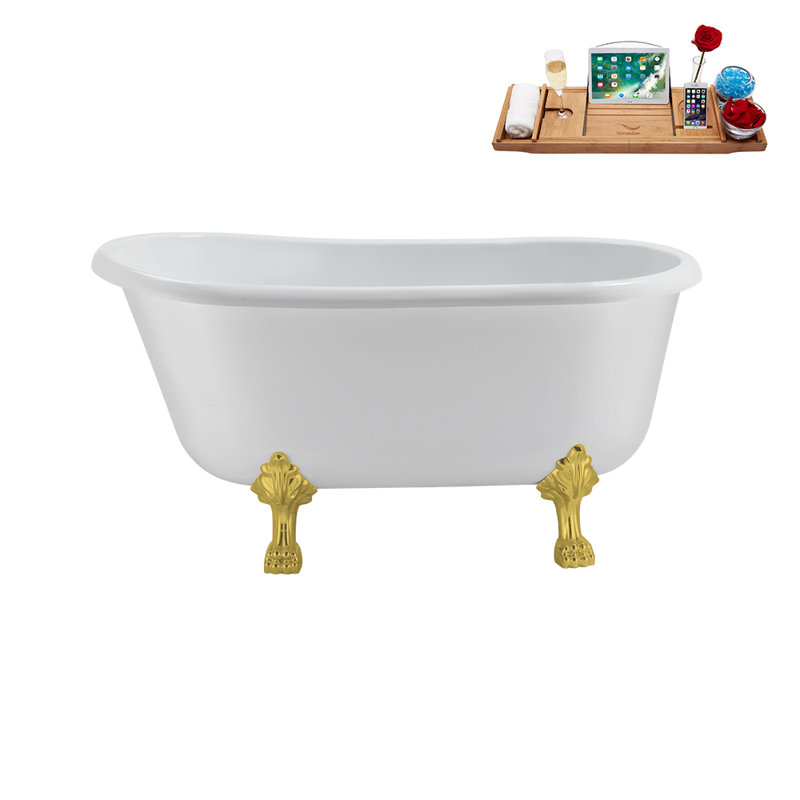 57.5'' x 29.5'' Soaking Acrylic Bathtub, Brushed Nickel, Polished Gold