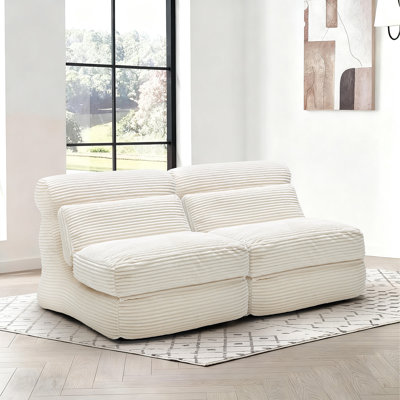 3-In-1 Folding Lazy Sofa Set Of 2, Oversized Corduroy Floor Chair, Bean Bag Chair/Sofa Lounger