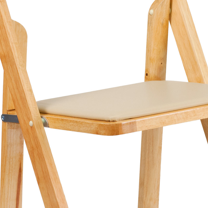 Prompton Wood Folding Chair with Vinyl Padded Seat, Natural / Beige
