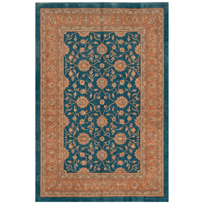 Tapis Acacia2 traditionnel à motif floral intégral, bleu sarcelle, or et crème, lavable à la machine, antidérapant, à poils courts, pour l'intérieur et l'extérieur, adapté aux animaux domestiques, idéal pour le salon, la chambre, la salle à manger, l'entrée, le couloir ou le bureau.