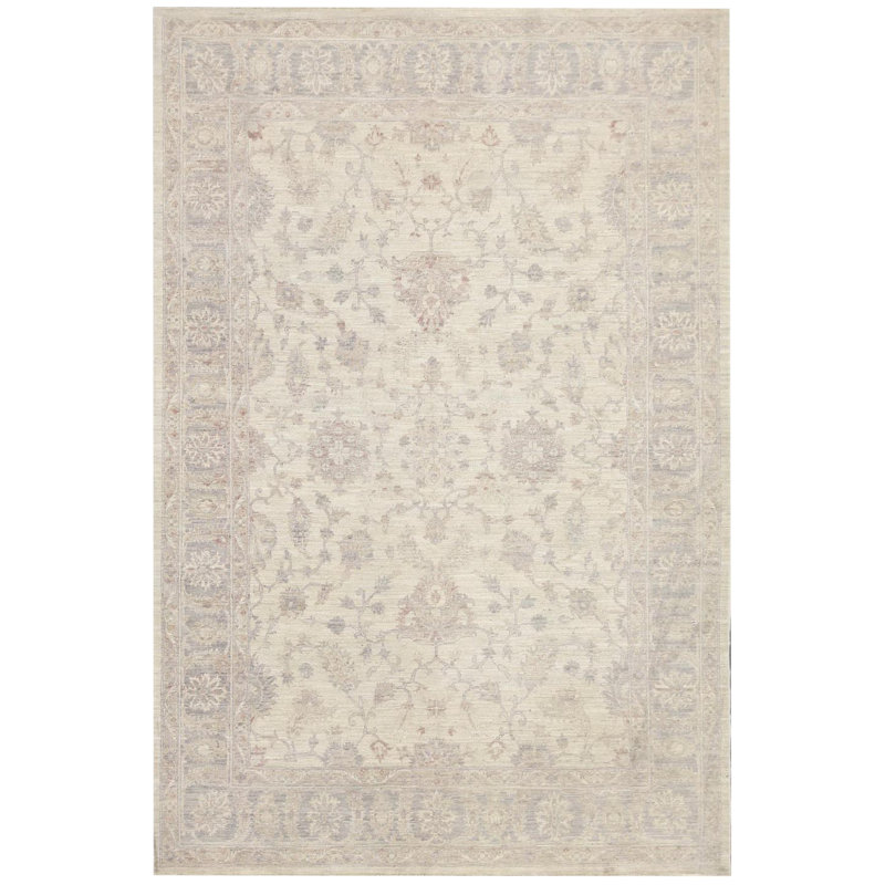 Tapis beige/gris en laine noué la à la main Tabriz