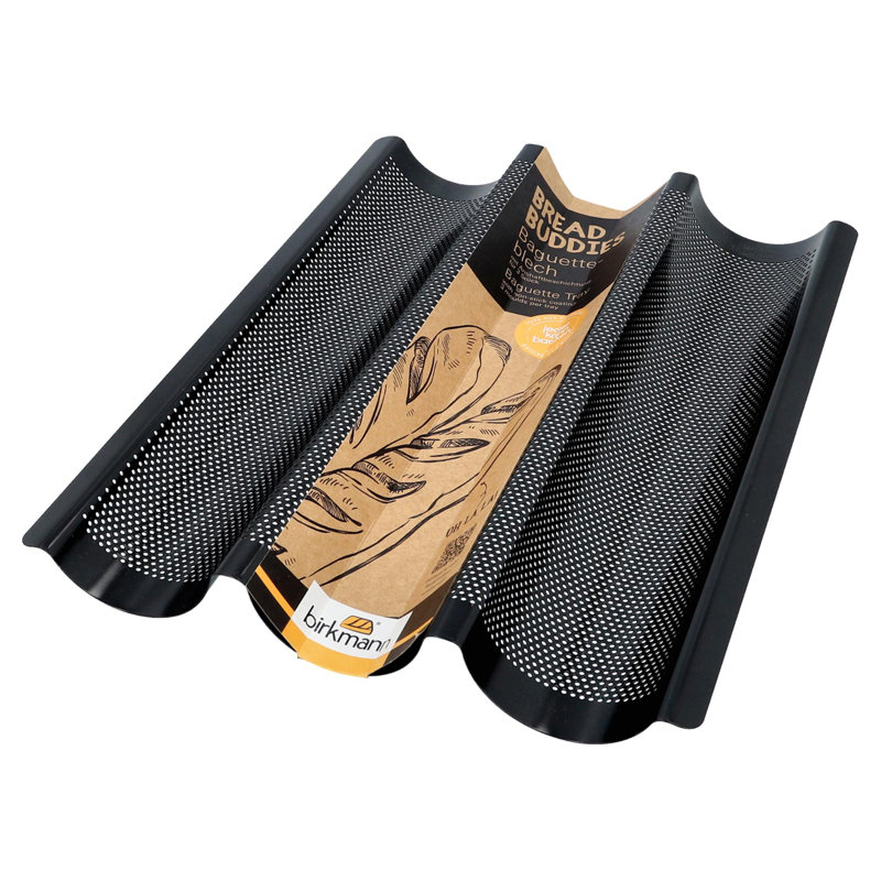 BREAD BUDDIES Baguette Tray Perforated, Non-Stick, Makes 3, 1.5" H x 14.5" L x 11" W