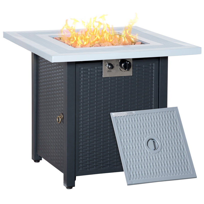 Abrie Round Steel Propane Smokeless Fire Pit Table with Lid