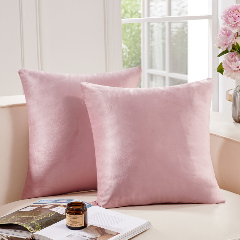 Sakura Pink Velvet Euro Pillow Covers, Set of 2