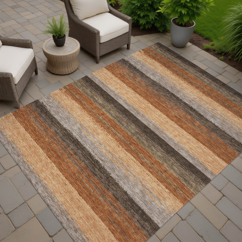 Machine Washable Indoor/Outdoor Chantille ACN2707 Stripes Rug, Paprika, 5' x 7'6"