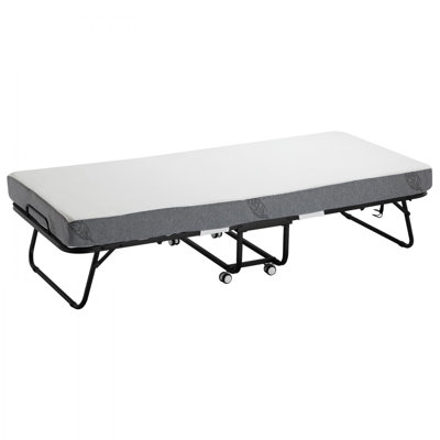 Rollaway Bed, 31 in x 75 in Folding Bed with 5 in Mattress, Twin Size Foldable Bed with Sturdy Metal Frame & Memory Foam Mattress, Portable Twin Roll Away Bed with Mattress, for Adults, Guest