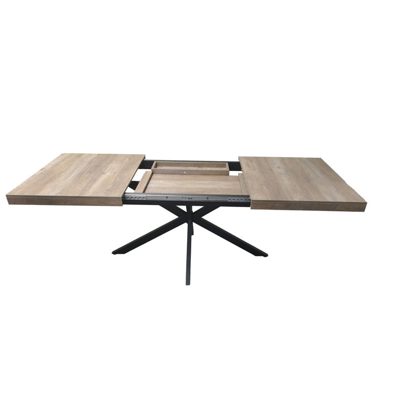 55.11"-70.86"Retro Rectangular Stretch Dining Table, Grey Carole Top With Same Color Embossed Center Plate,With Storage Box,Suitable For Dining Rooms, Kitchens, And Living Rooms,Grey