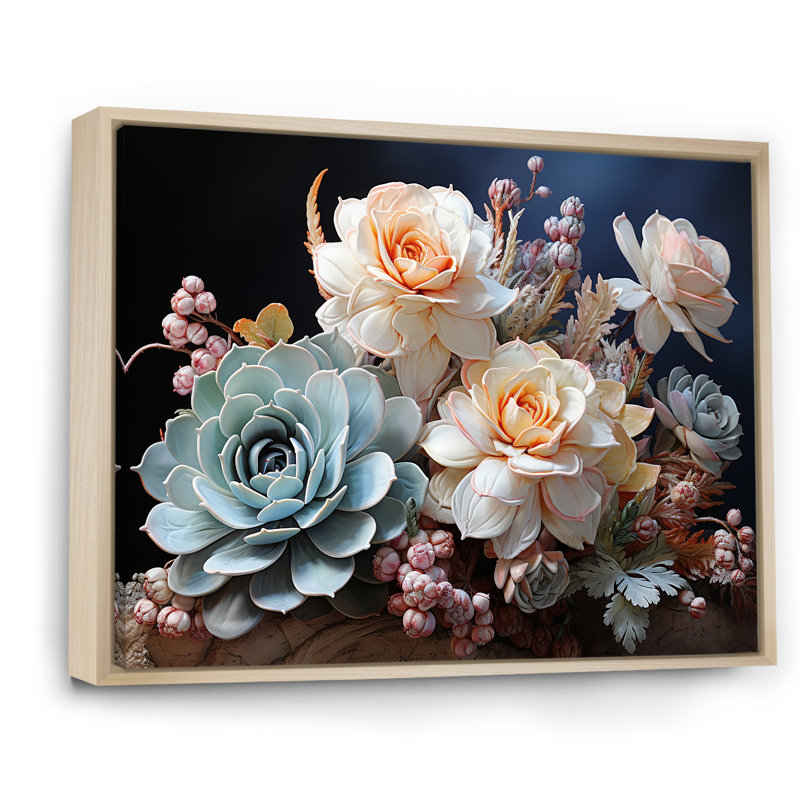 «Succulent Farmhouse Still Life II», reproduction sur toile, Cadre naturel flottant, H 34 po x l 44 po x P 1,5 po
