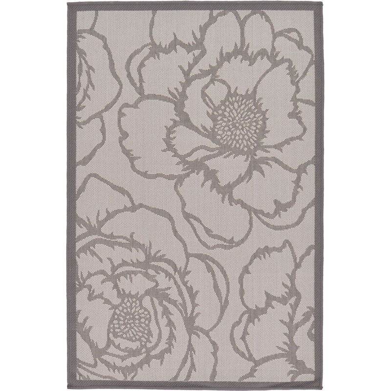 Outdoor Veranda Area Rug Gray Petal Color, Rectangle 7' x 10'