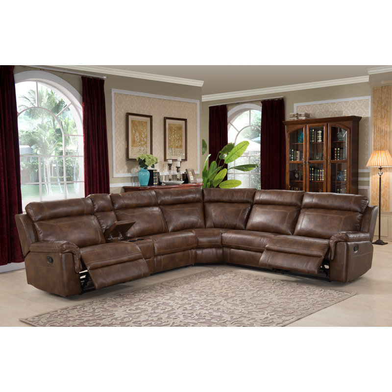 Kuo Upholstered Reclining L-Shaped Sectional Right Hand Facing, Brown 100% Polyester