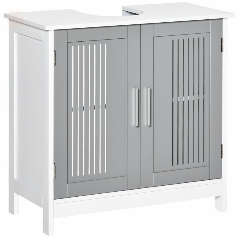 Armoire polyvalente sous le lavabo pour salle de bain avec design élégant et grand espace de rangement, Blanc / Gris