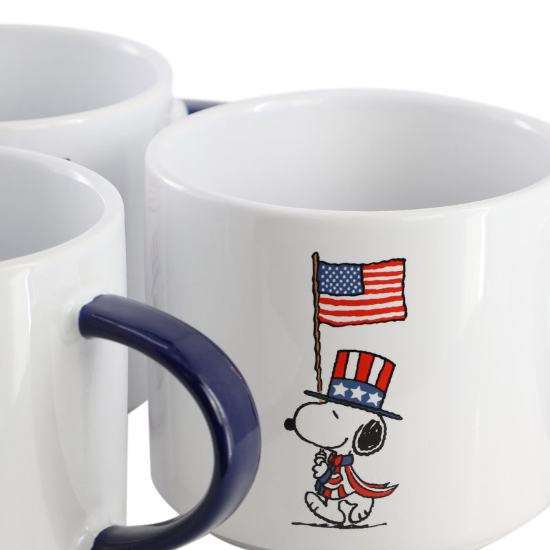 Ensemble de grandes tasses en grès 4 pièces 15 onces Raise the Flag - blanc, bleu et rouge