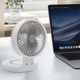 USB Rechargeable Desktop Fan, Foldable Wall Mounted Cooling Fan with LED Light, 4 Speed Cooler Fan