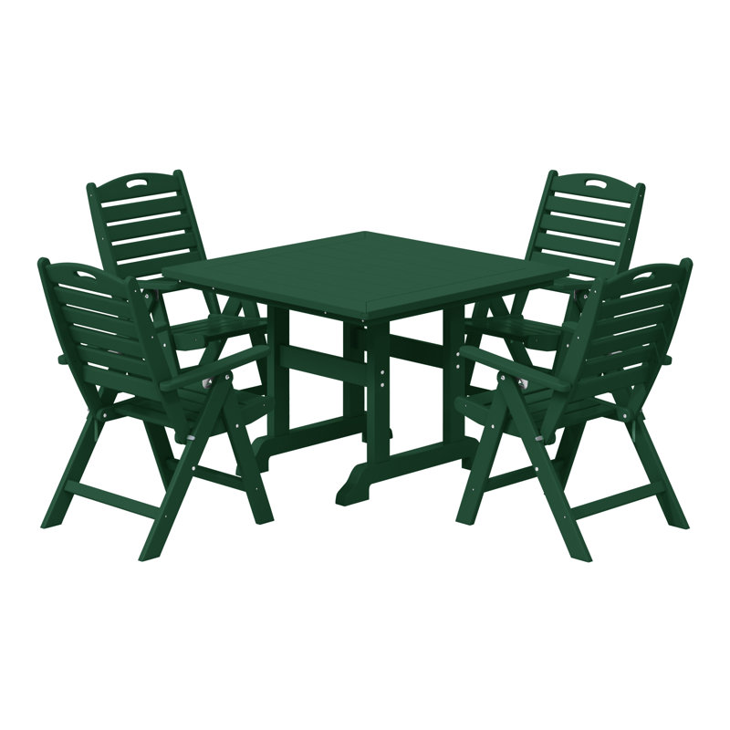 Laguna 5-Piece Square Table Folding Highback Chair Dining Set, Dark Green