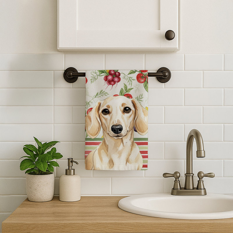 Cream Dachshund Vegetables Kitchen Towel, Cream Dachshund