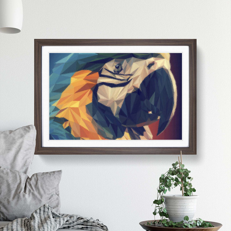 Geometric Macaw Parrot in Abstract - Framed Print, 48cm H x 65cm W x 2cm D, Walnut Framed