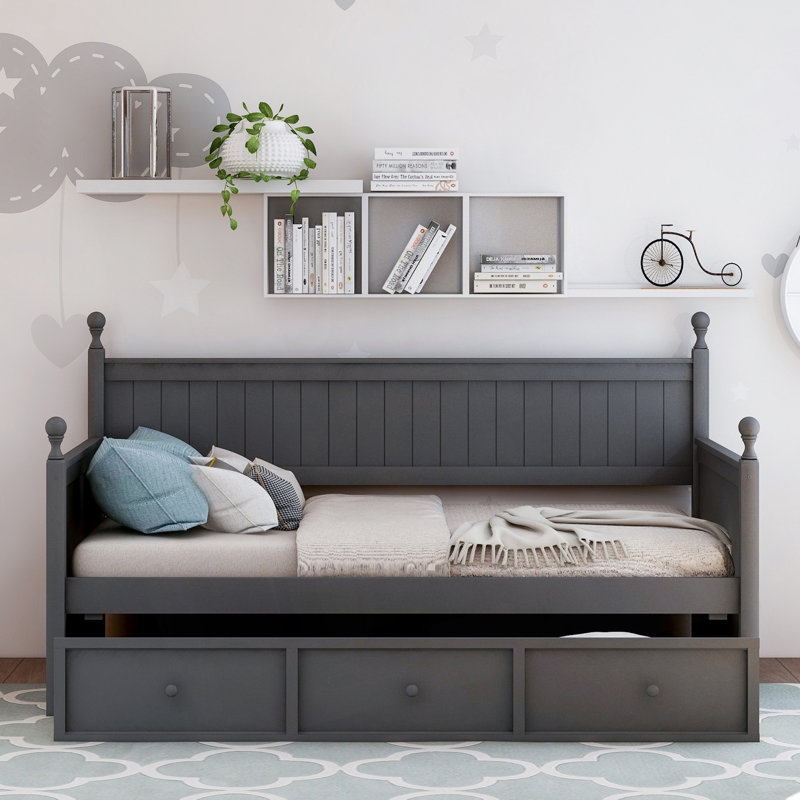 Lit de jour moderne avec trois tiroirs, lit de jour simple, Gris