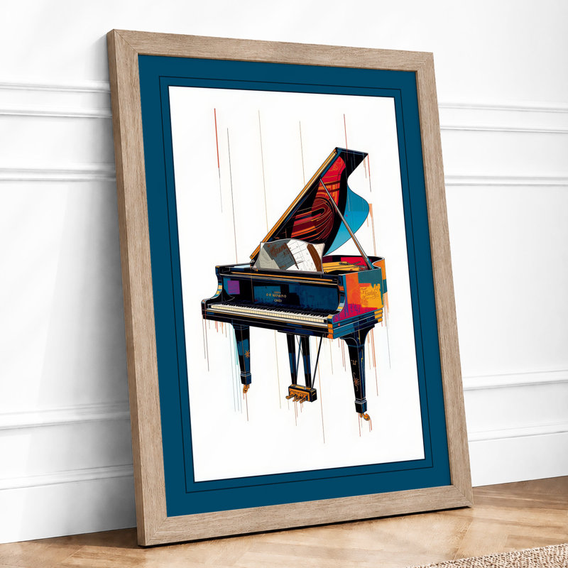 Piano in Colour Modern - Framed Print, A1 - 84.1 x 59.4 cm, Oak