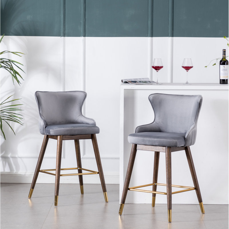 2 Gray Counter Height Stools, Upholstered With Chic Textured Fabric And Dense Foam Padding Of Fashionable, Gray