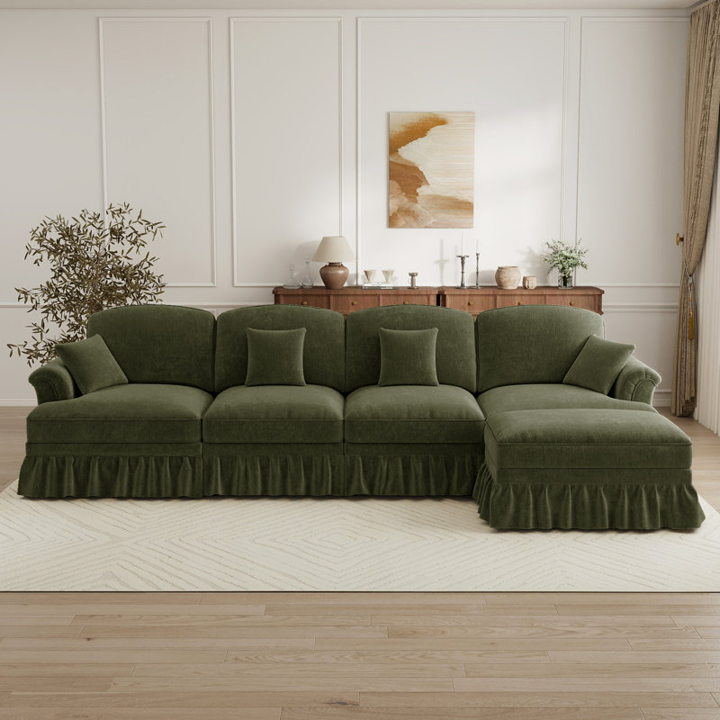  Sectionals Sofa, Living Room Set, L Shape Sofa, For Living Room, Green Chenille