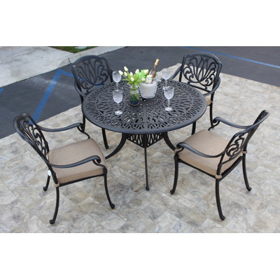 Wasola 5 Piece Dining Set with Sunbrella Cushions by Fleur De Lis Living