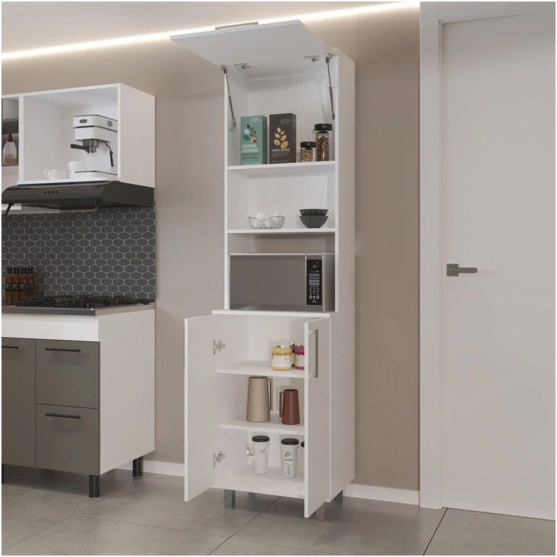 Garde-manger blanc avec 2 portes pneumatiques et rangement ouvert