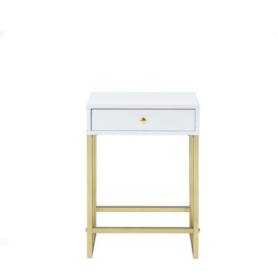 Coleen White & Brass Finish Accent Table