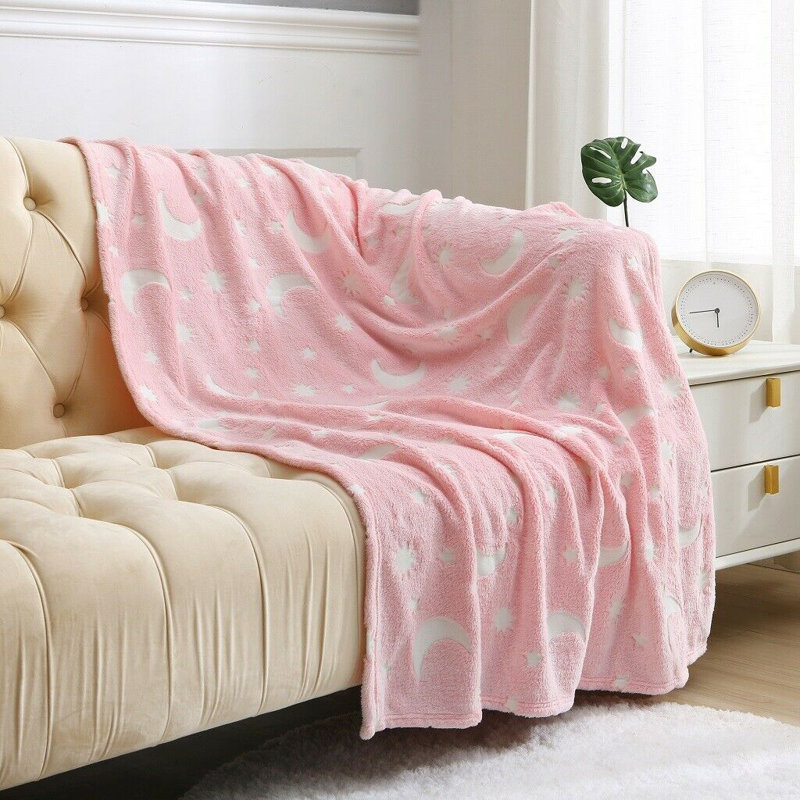 Glow in the Dark Moon Stars Throw, Pink