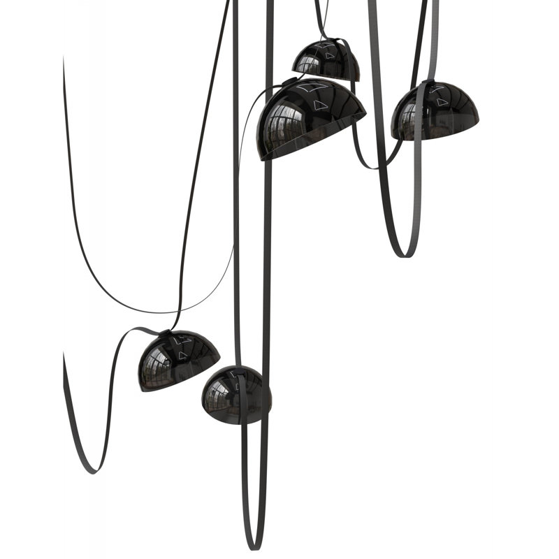  Fremont ​belt 7-light 826"l Pendant In Ivory/smoked Glass Bowls, Matte Black