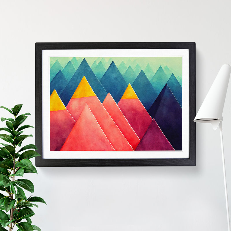 Geometric Pyramids - Single Picture Frame Print, 25cm H x 34cm W x 2cm D, Black
